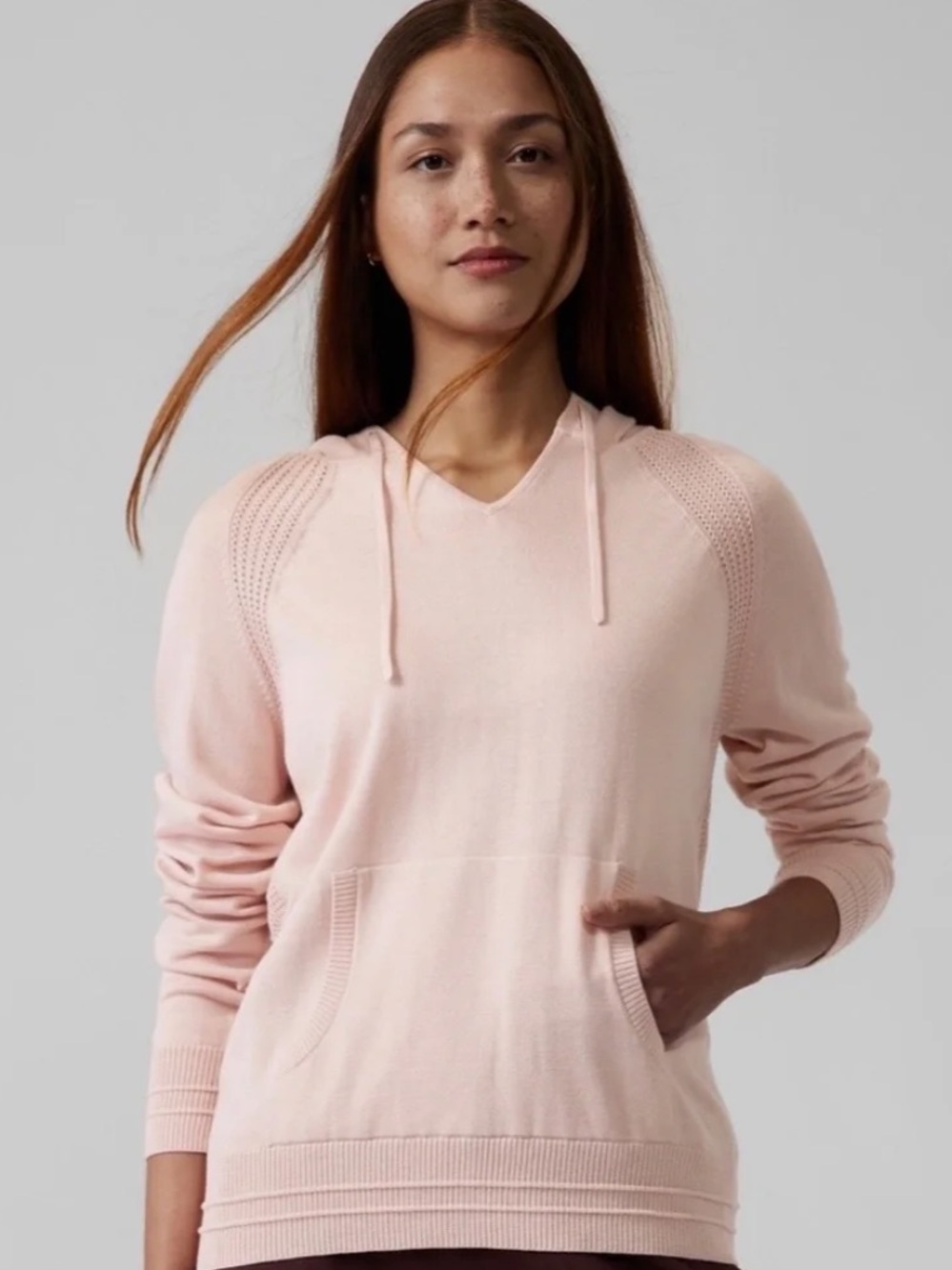 Athleta Evergreen Soft Hoodie Pullover Sweater Soft Pink Knit - Size Medium